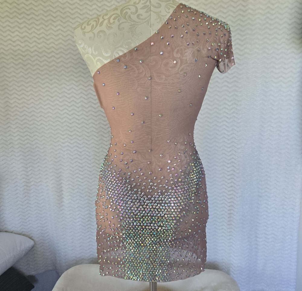 NWT Mew MewsMeghyn One-Shoulder Rhinestone Mini Dress - Picture 2 of 9